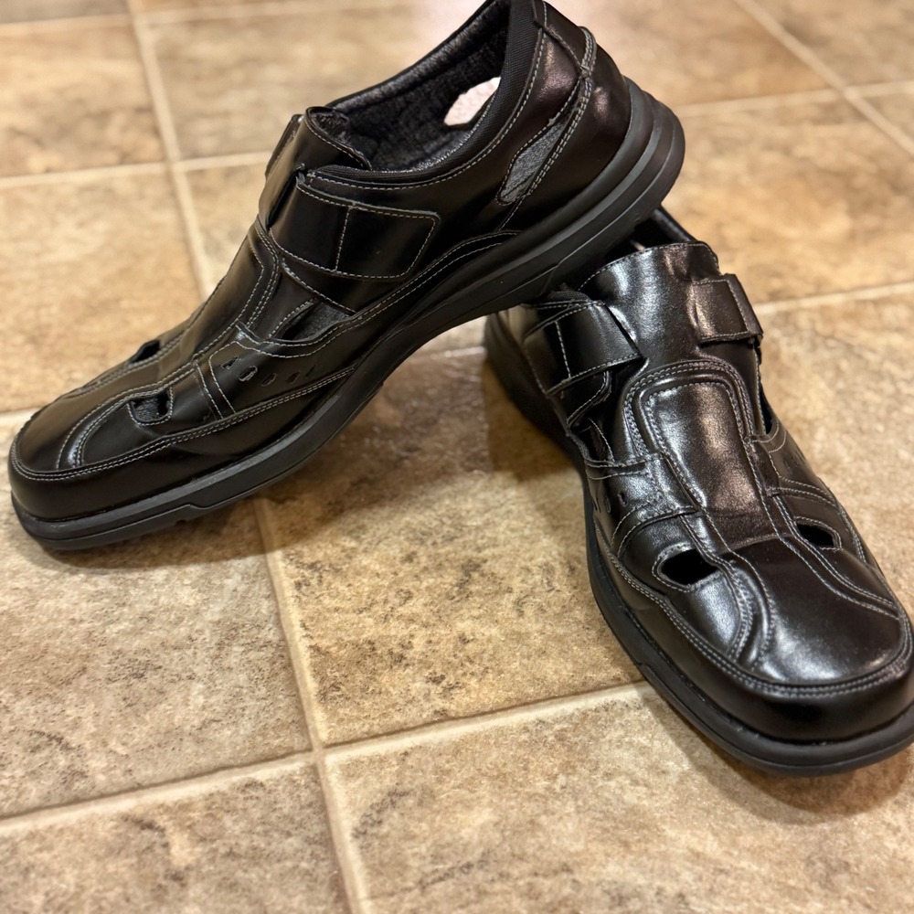Stacy Adams Mens Black Fisherman Sandals 25528-005 Size 11.5 M Hook Loop Strap - Picture 3 of 12